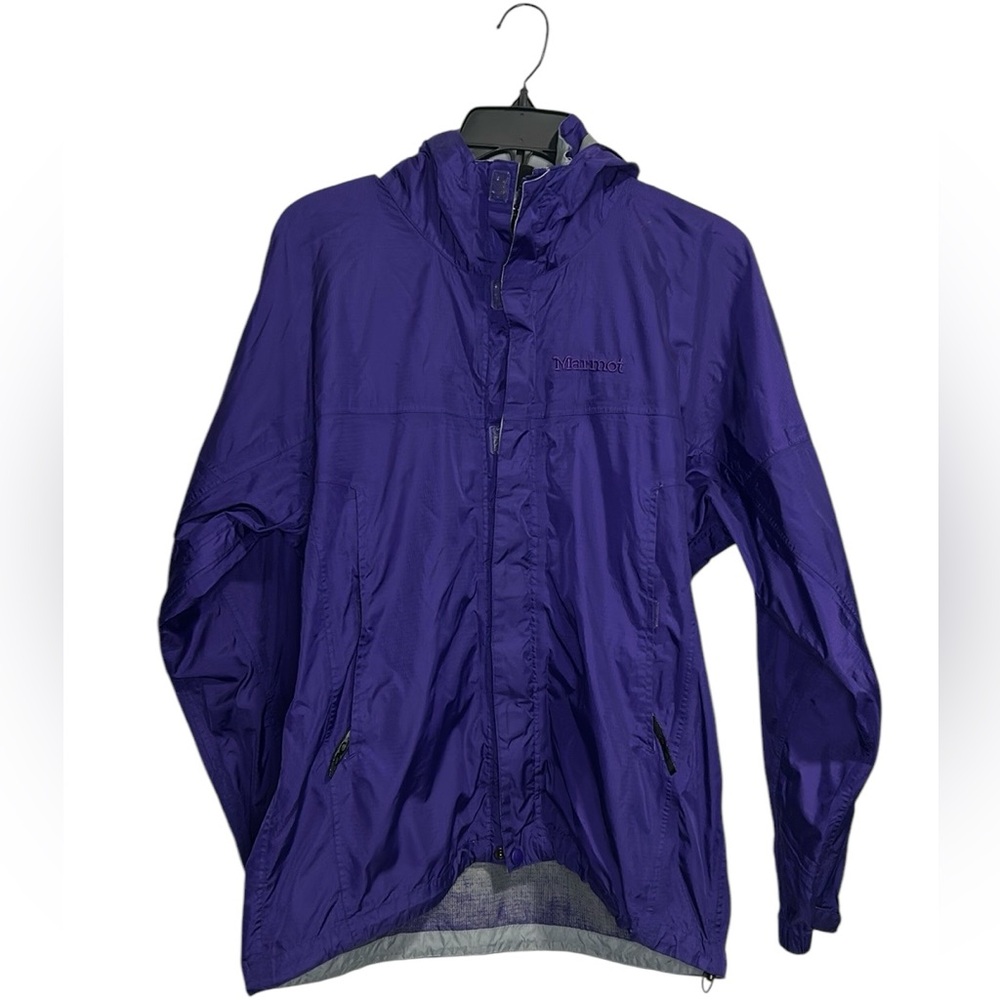 Marmot Hoodie Womens Small Purple Full Zip Hooded Water Rain Jacket-Peeling/FLAW